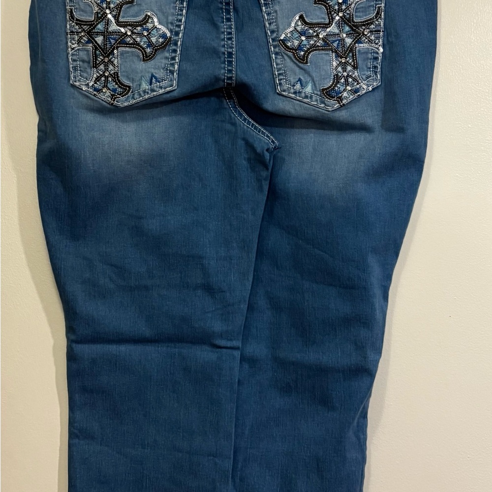 a.n.a Blue Boot Cut capris with Decorative Pockets
